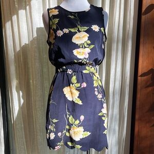 Floral Sleeveless Mini Dress - Navy and Yellow